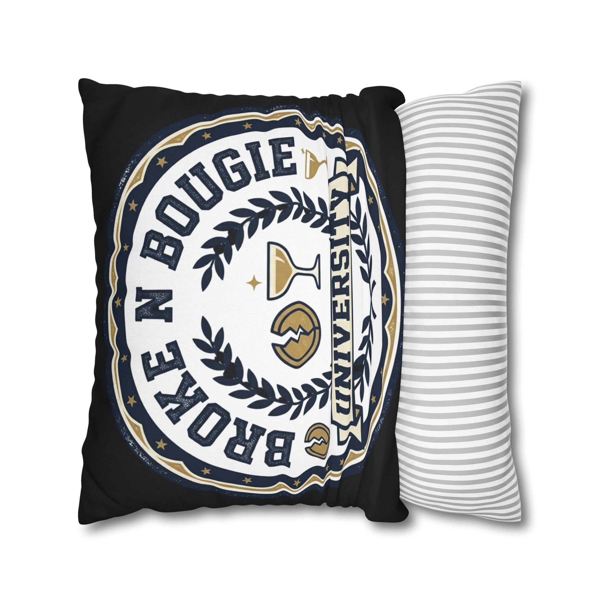 Broken Bougie University Pillowcase — Funny College-Themed Decorative Throw Pillow