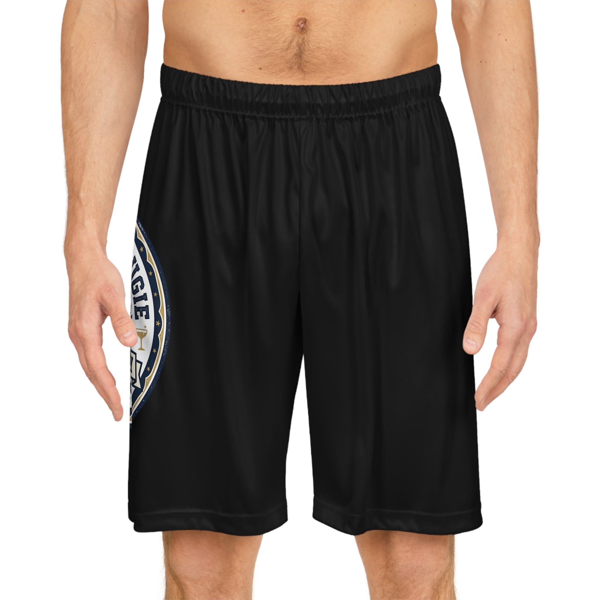 Broke & Bougie University Basketball Shorts — Black AOP Athletic Shorts