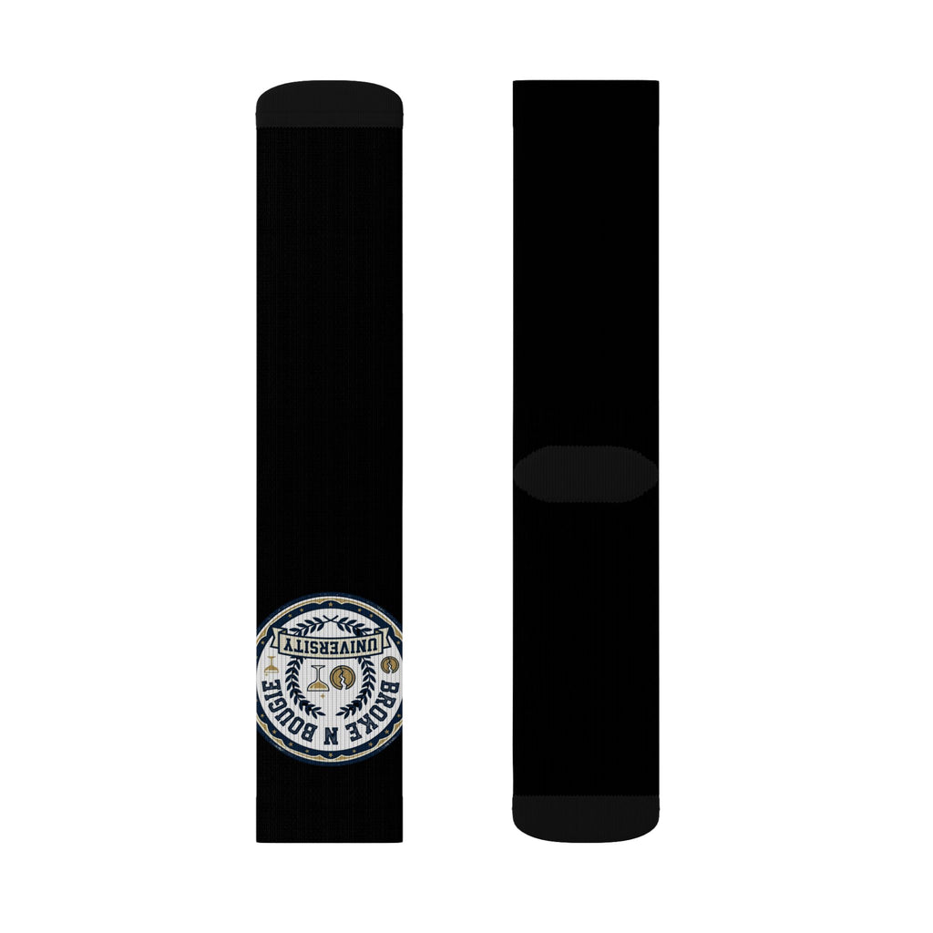 Black Sublimation Socks with Small Round Patch Logo — Custom Athletic Crew Socks