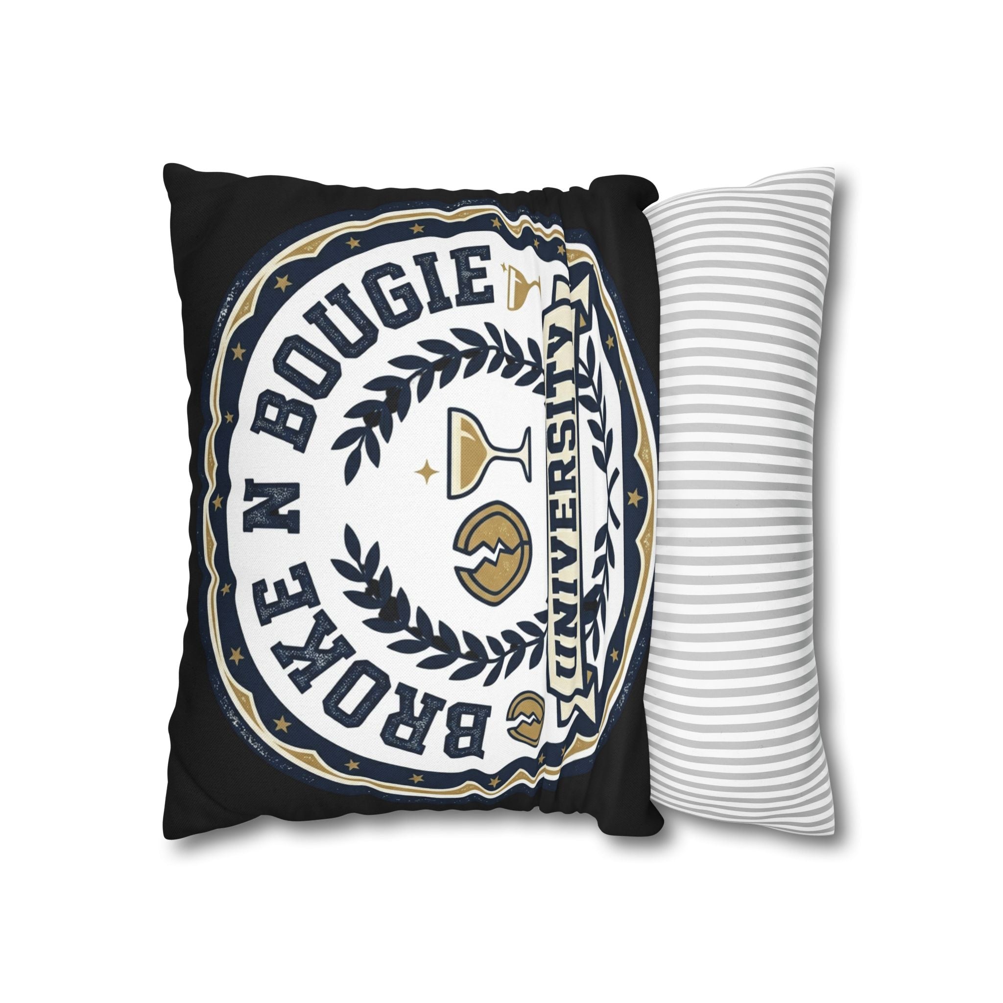 Broken Bougie University Pillowcase — Funny College-Themed Decorative Throw Pillow