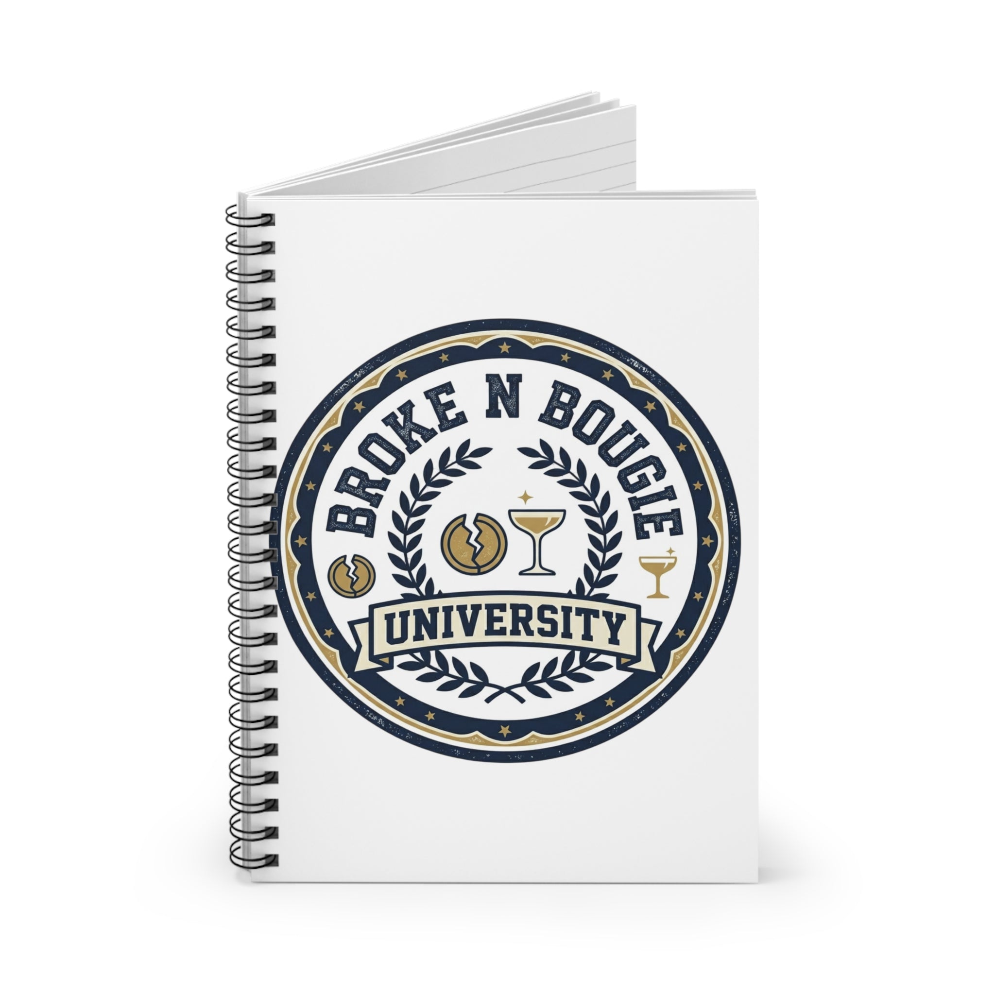 Broke N Bougie University Spiral Notebook — Ruled College-Style Journal
