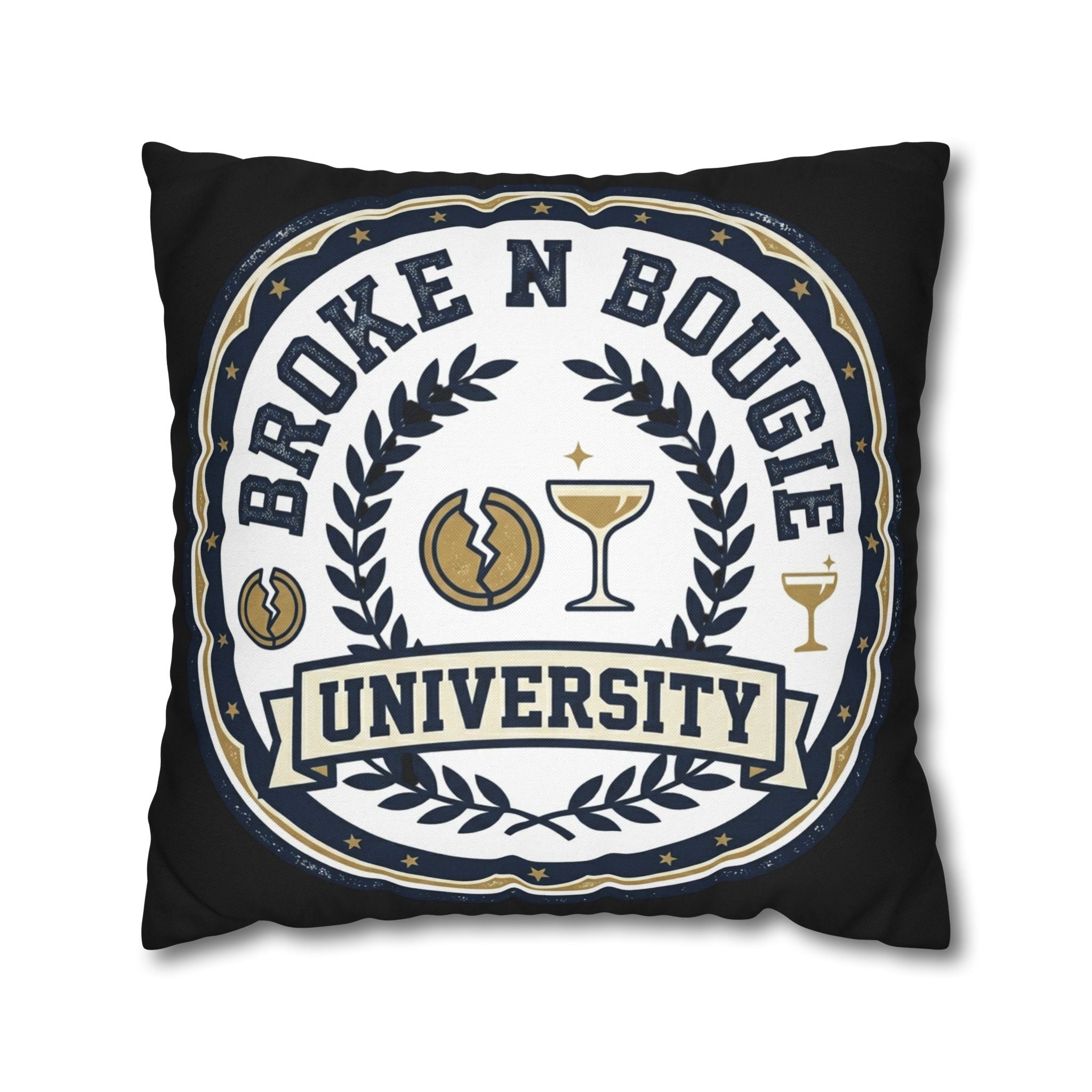 Broken Bougie University Pillowcase — Funny College-Themed Decorative Throw Pillow