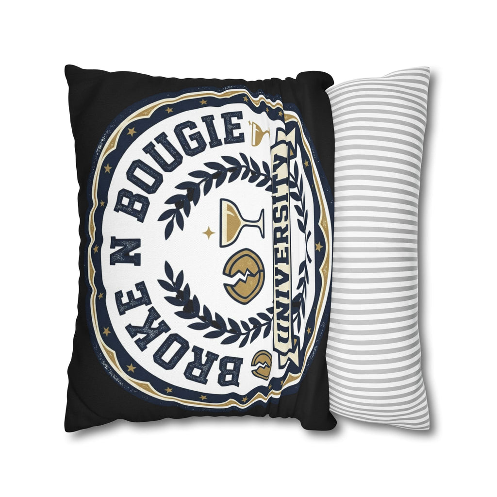 Broken Bougie University Pillowcase — Funny College-Themed Decorative Throw Pillow