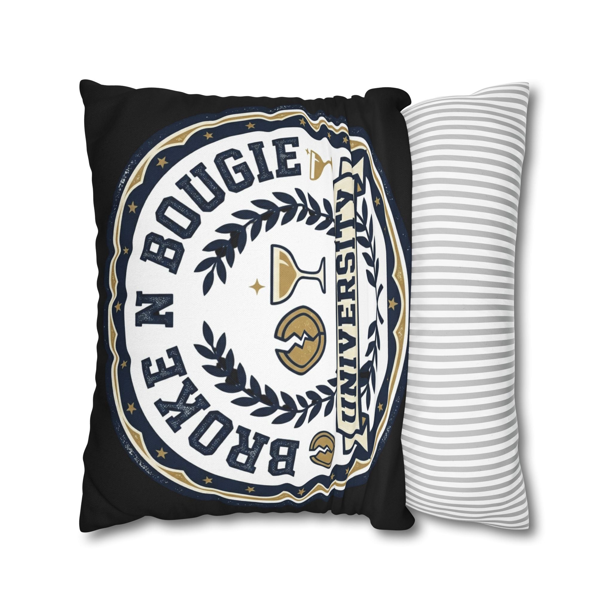 Broken Bougie University Pillowcase — Funny College-Themed Decorative Throw Pillow