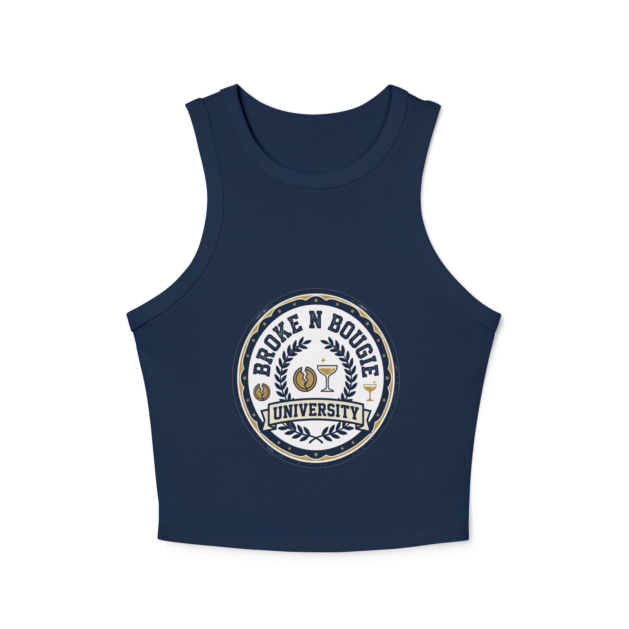 Broken N Bougie University Racer Tank Top — Women's Cropped Graphic Tank