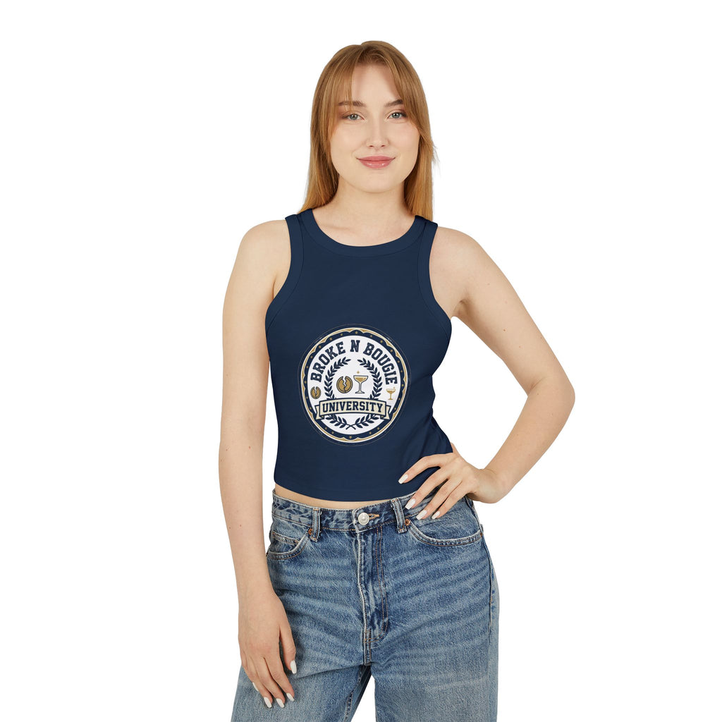 Broken N Bougie University Racer Tank Top — Women's Cropped Graphic Tank