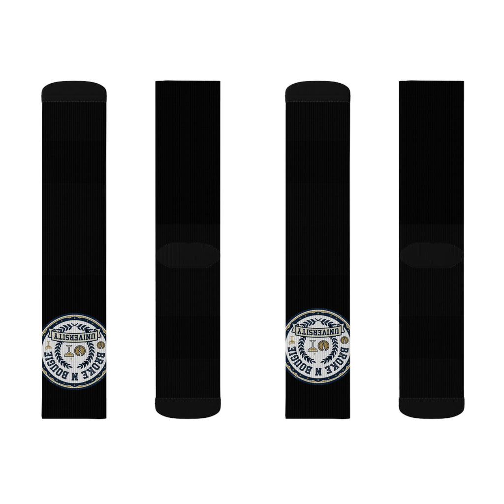 Black Sublimation Socks with Small Round Patch Logo — Custom Athletic Crew Socks