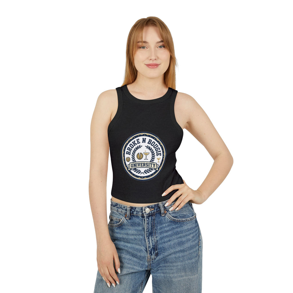 Broken N Bougie University Racer Tank Top — Women's Cropped Graphic Tank