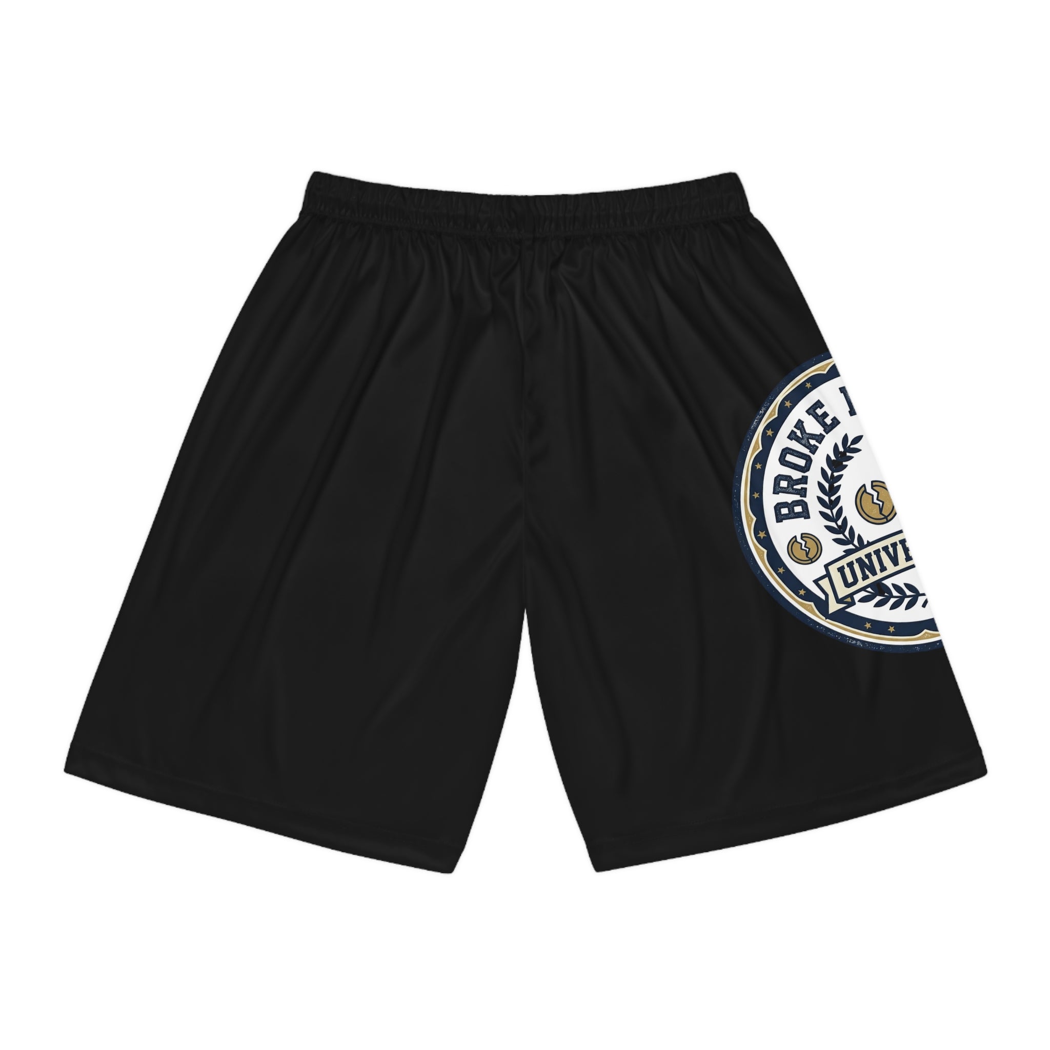 Broke & Bougie University Basketball Shorts — Black AOP Athletic Shorts