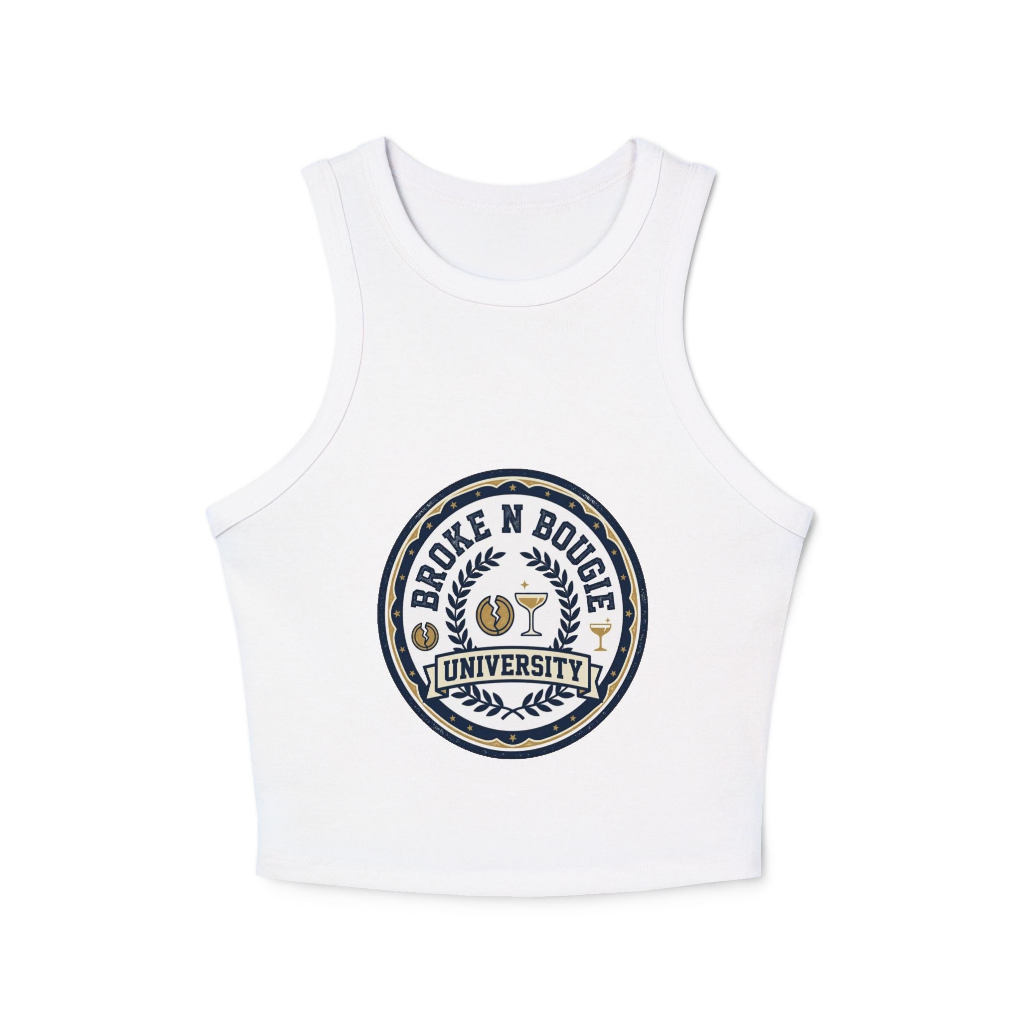 Broken N Bougie University Racer Tank Top — Women's Cropped Graphic Tank