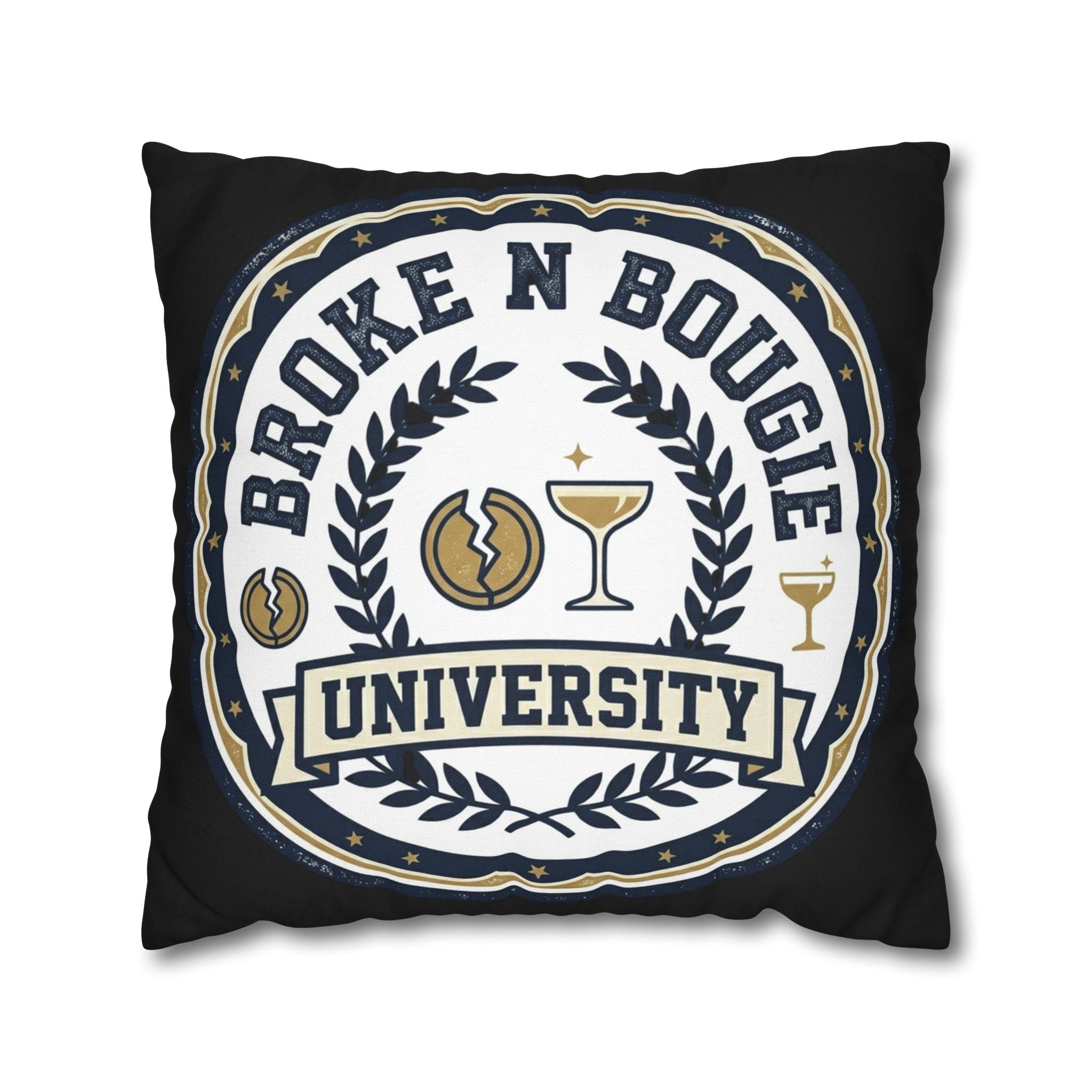 Broken Bougie University Pillowcase — Funny College-Themed Decorative Throw Pillow