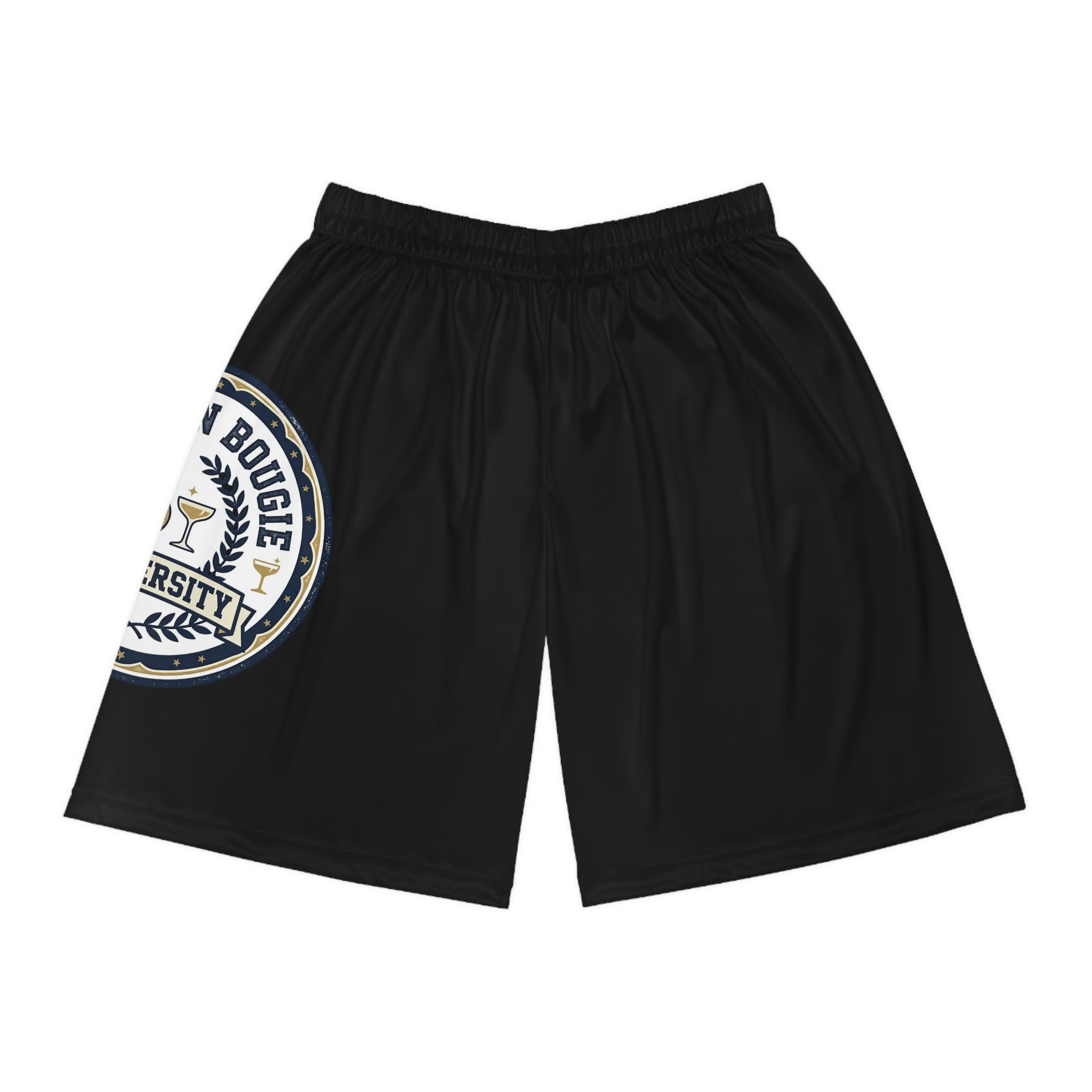 Broke & Bougie University Basketball Shorts — Black AOP Athletic Shorts