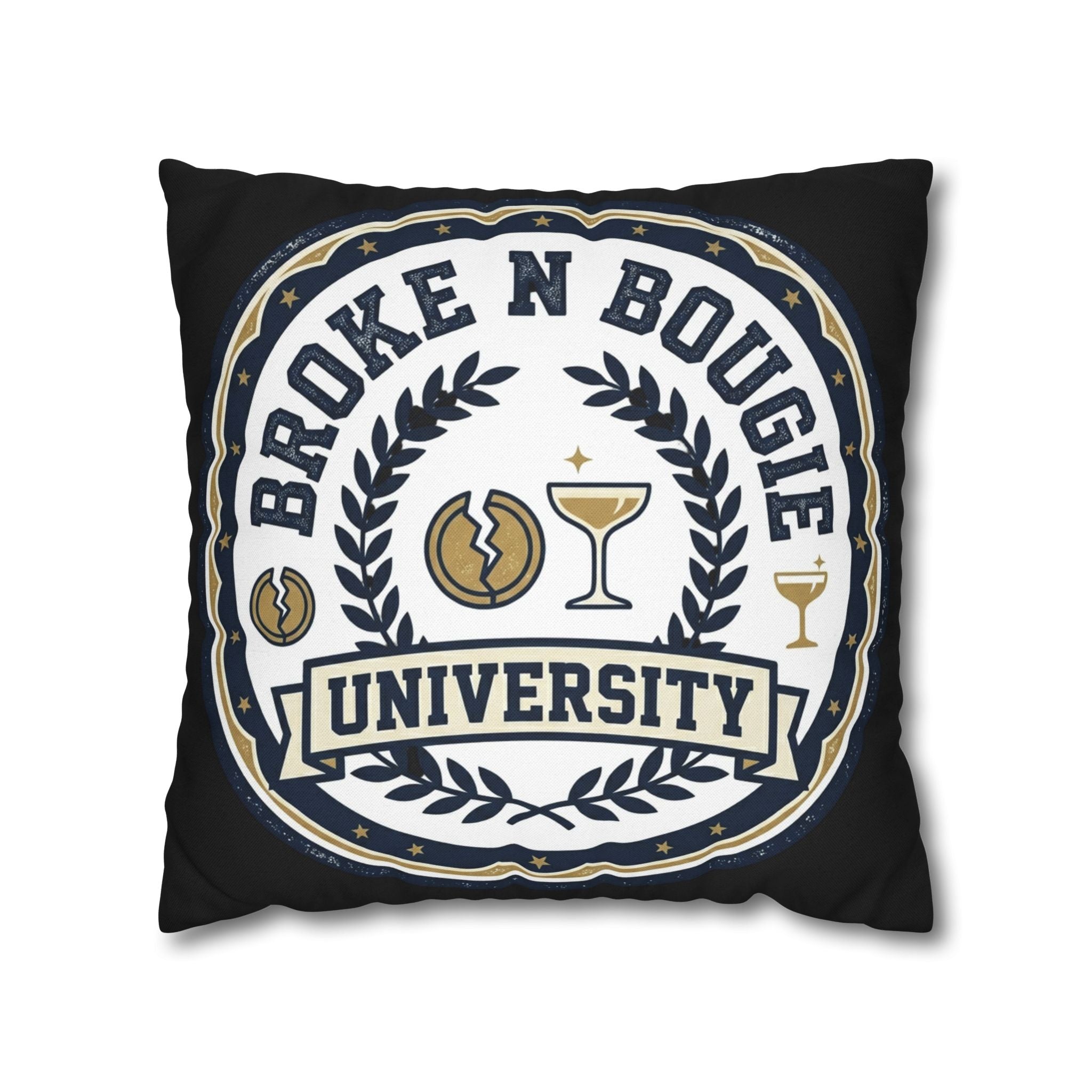 Broken Bougie University Pillowcase — Funny College-Themed Decorative Throw Pillow