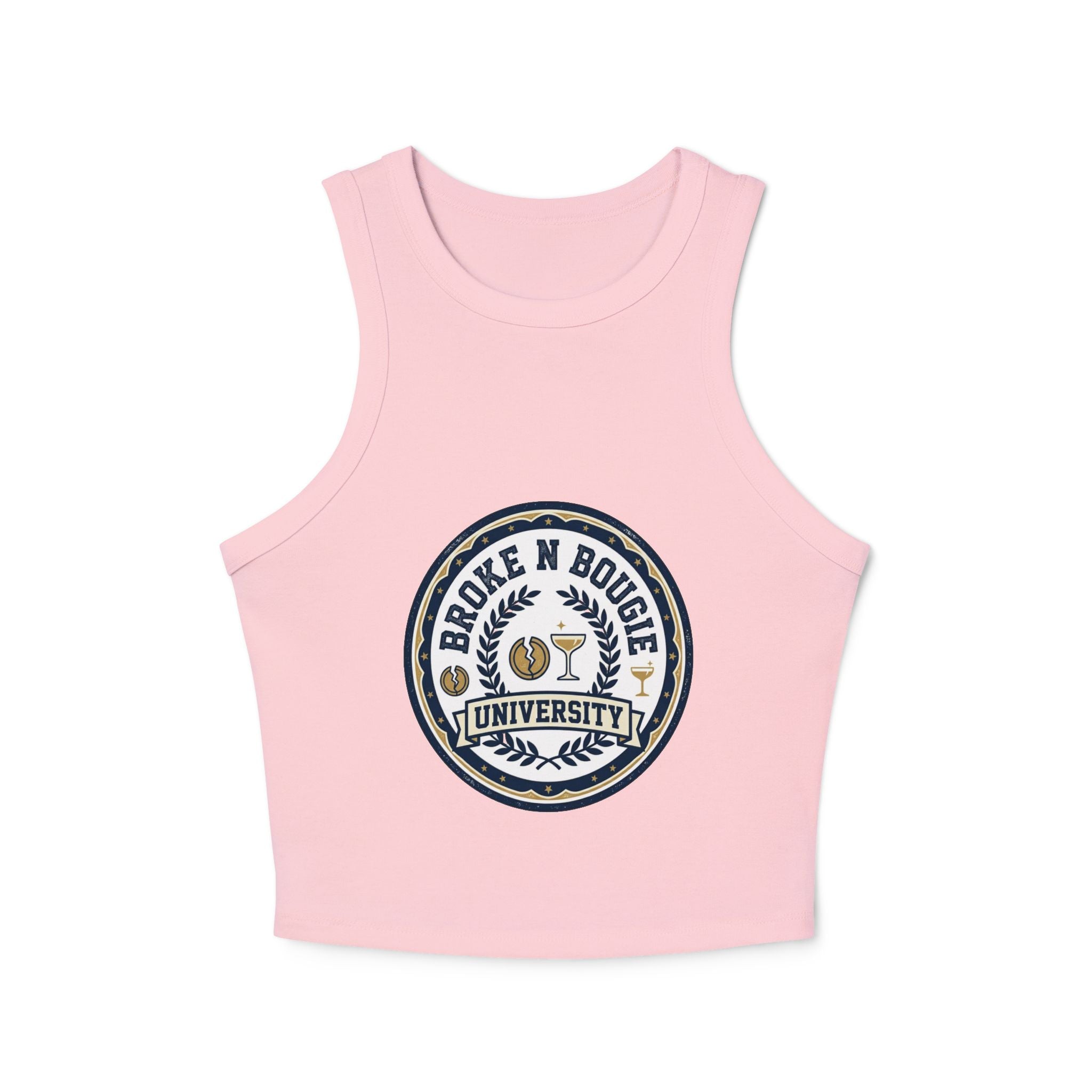 Broken N Bougie University Racer Tank Top — Women's Cropped Graphic Tank