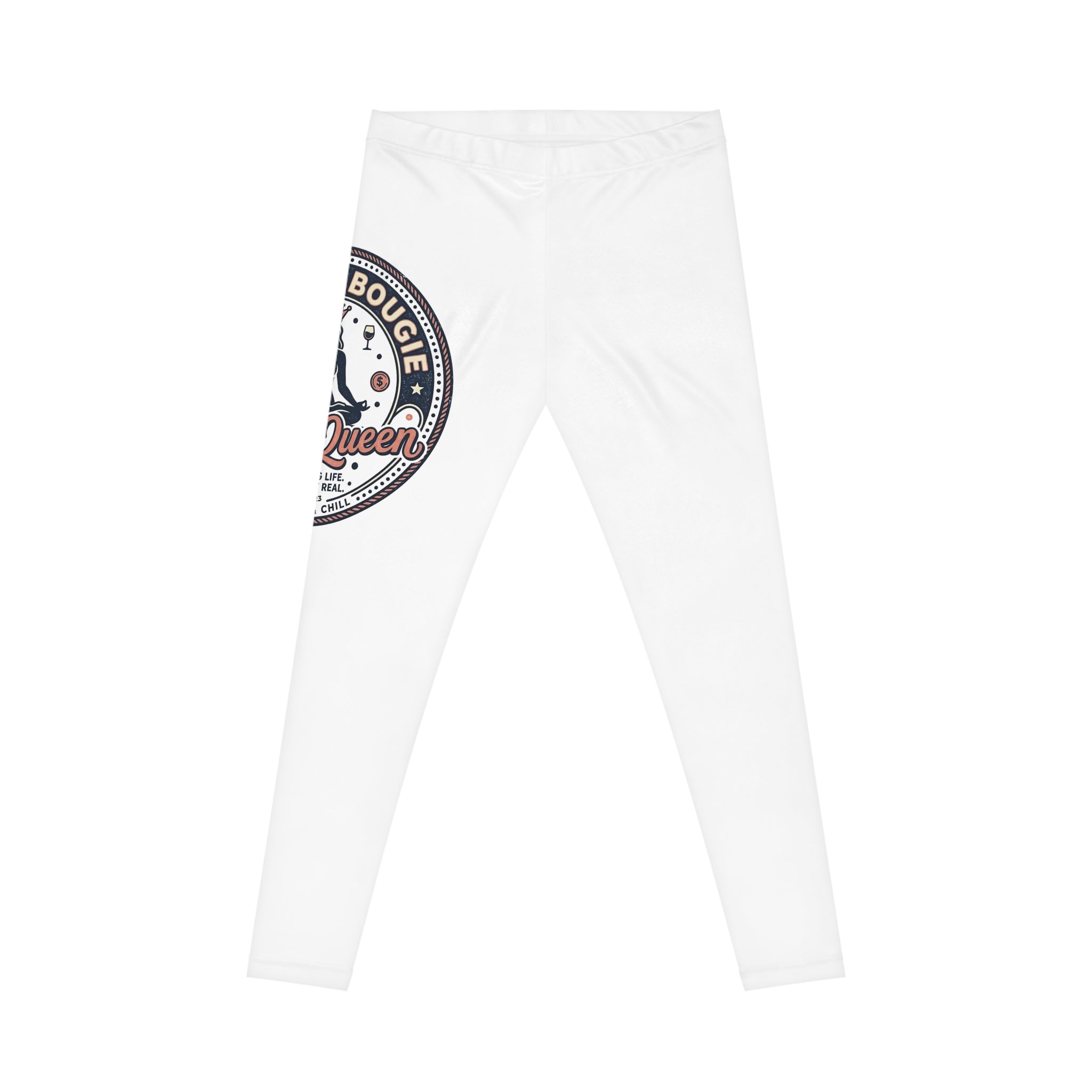 ‘Bougie Queen’ White Graphic Leggings — Funny Yoga / Fitness Leggings for Women