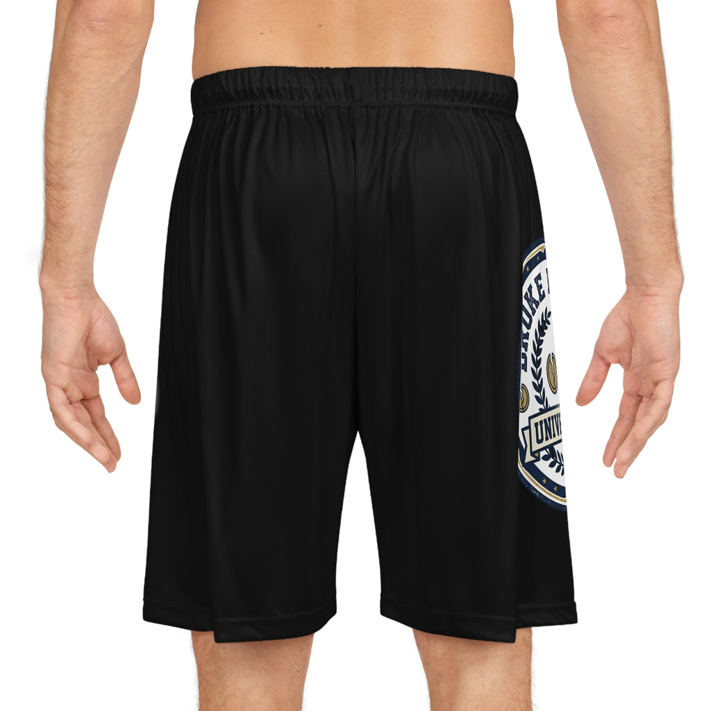 Broke & Bougie University Basketball Shorts — Black AOP Athletic Shorts
