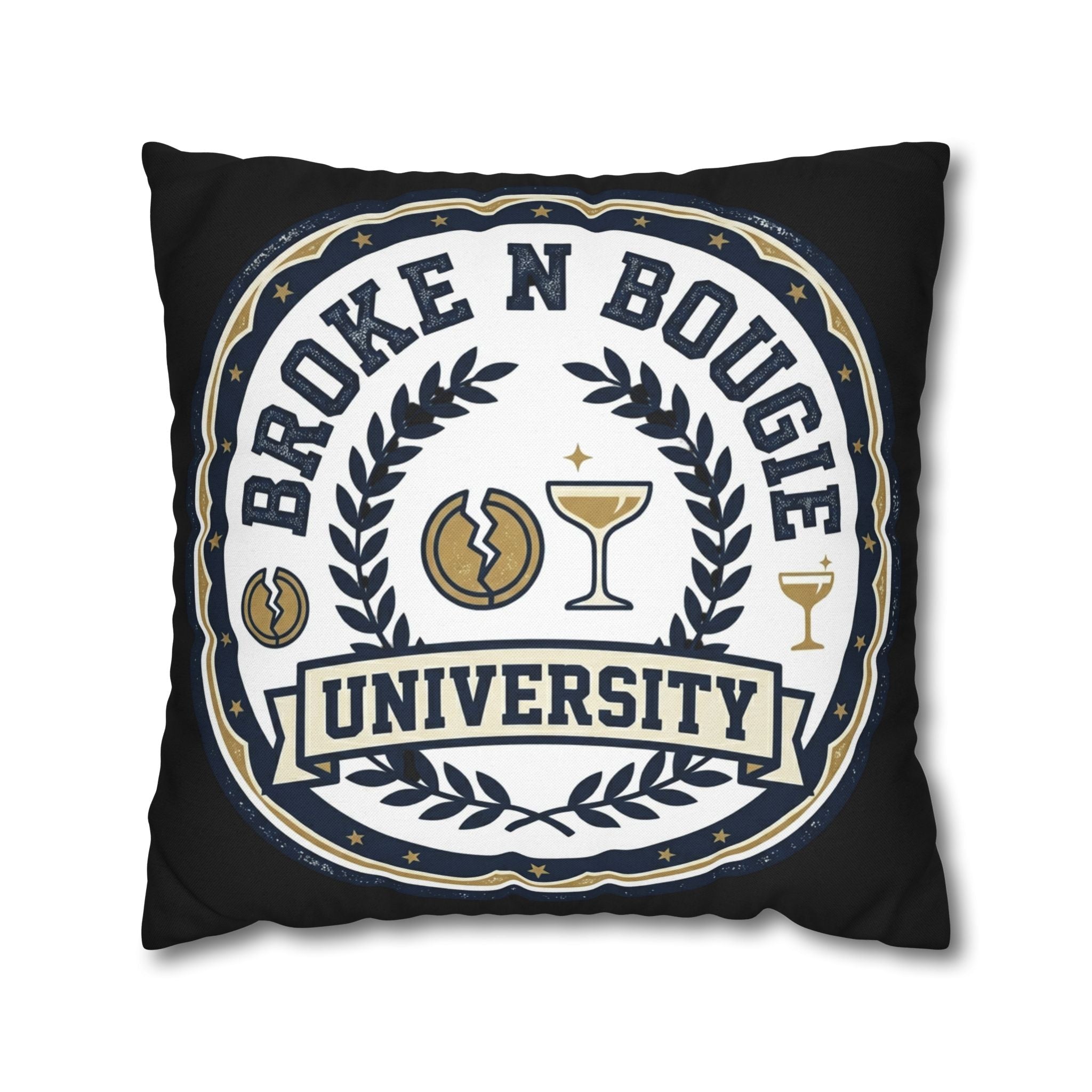 Broken Bougie University Pillowcase — Funny College-Themed Decorative Throw Pillow
