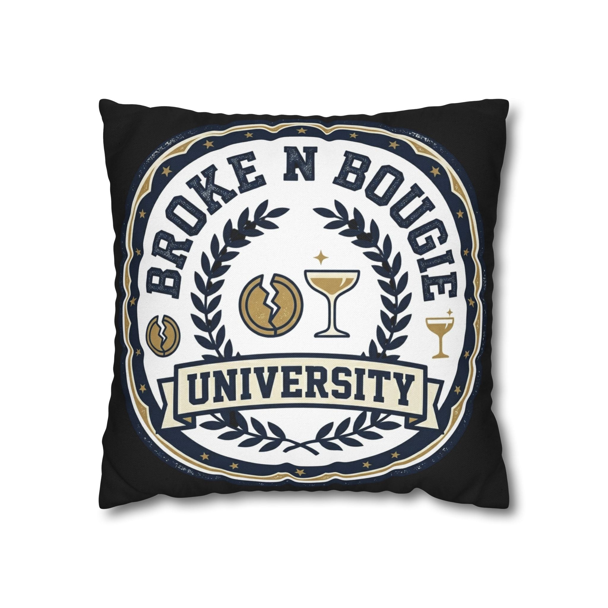 Broken Bougie University Pillowcase — Funny College-Themed Decorative Throw Pillow